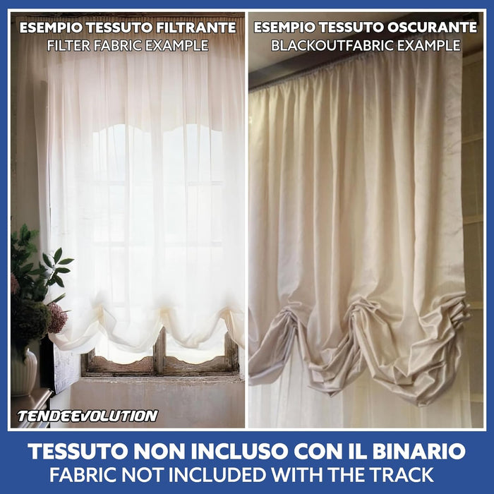 Binario Bastone Tenda a Pacchetto Con Doppio Movimento Apertura Laterale Con 5 Calate Lunghezza 160 CM Comando e ammasso destro