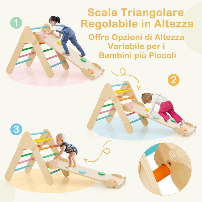 4 in 1 Set da Arrampicata per Bambini, Giocattoli da Arrampicata a Triangolo con Triangolo Arco e Salita, Ideale per Bambini 1 Anni + (Colorato)
