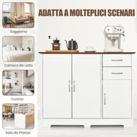 Credenza Buffet, Armadio di Stoccaggio Moderno con 2 Ante e 2 Cassetti, Ripiano Regolabile, Credenza Armadio di Stoccaggio per Cucina, Sala da Pranzo, Bianco