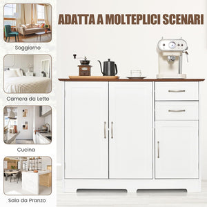 Credenza Buffet, Armadio di Stoccaggio Moderno con 2 Ante e 2 Cassetti, Ripiano Regolabile, Credenza Armadio di Stoccaggio per Cucina, Sala da Pranzo, Bianco