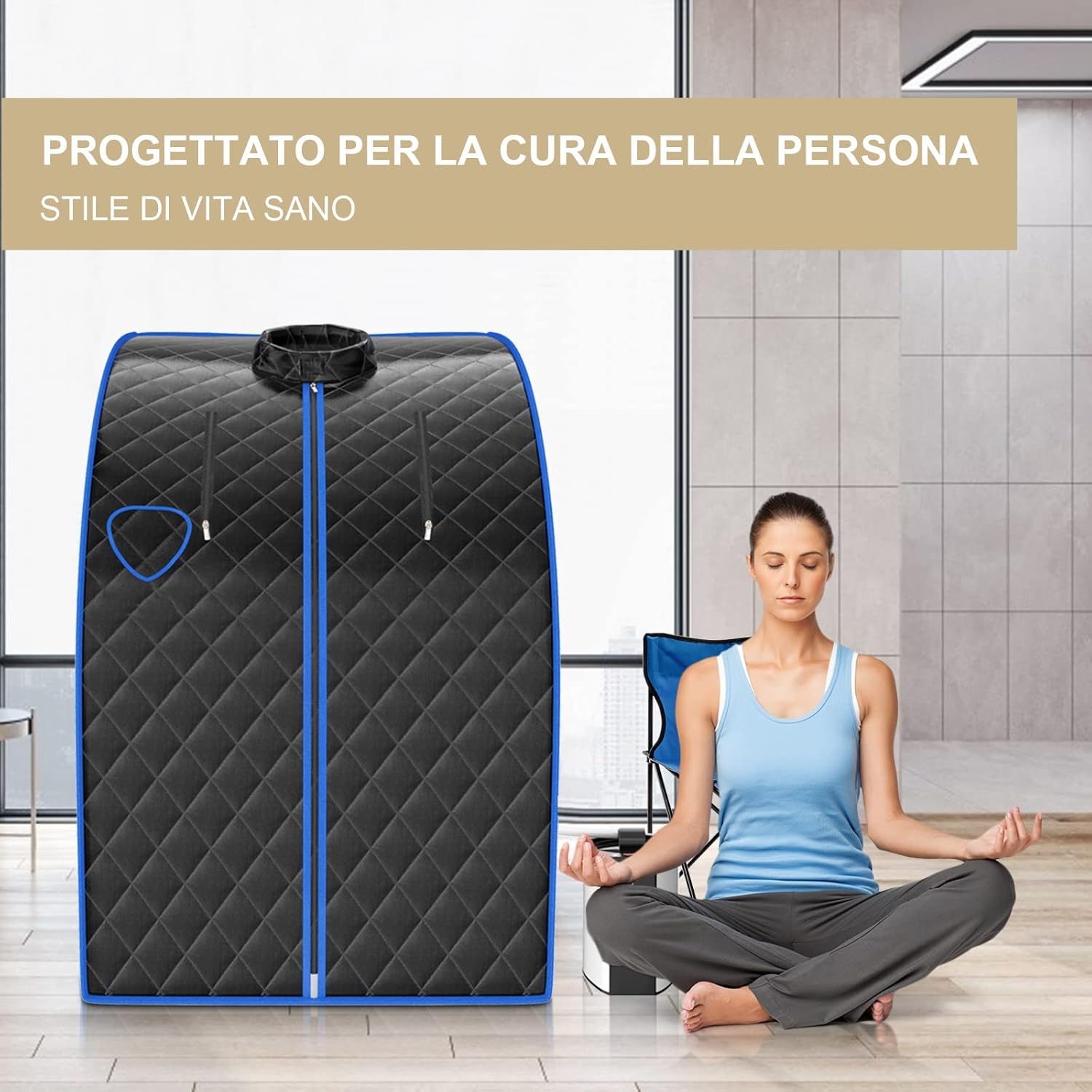 1000 W Sauna a Vapore Portatile con Telecomando, Sauna Domestica Bagno di Vapore con Sedia, Sauna Spa 3L, Funziona Timer 15-90 min (Nero)