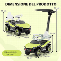 Volkswagen 3 in 1 Macchina Cavalcabile a Spinta per Bambini, Auto a Spinta con Maniglione Regolabile Parasole e Musica, Ideale per Bambini 1-3 Anni