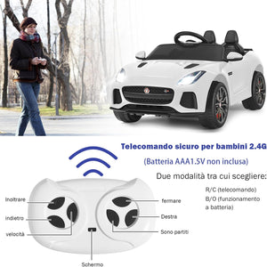 Jaguar Auto Elettrico 12 V per Bambini, Macchina Elettrica con Telecomando, con Luci Musica Storia, Avvio Lento, Velocit¨¤ 3-5 km/h (Bianco)