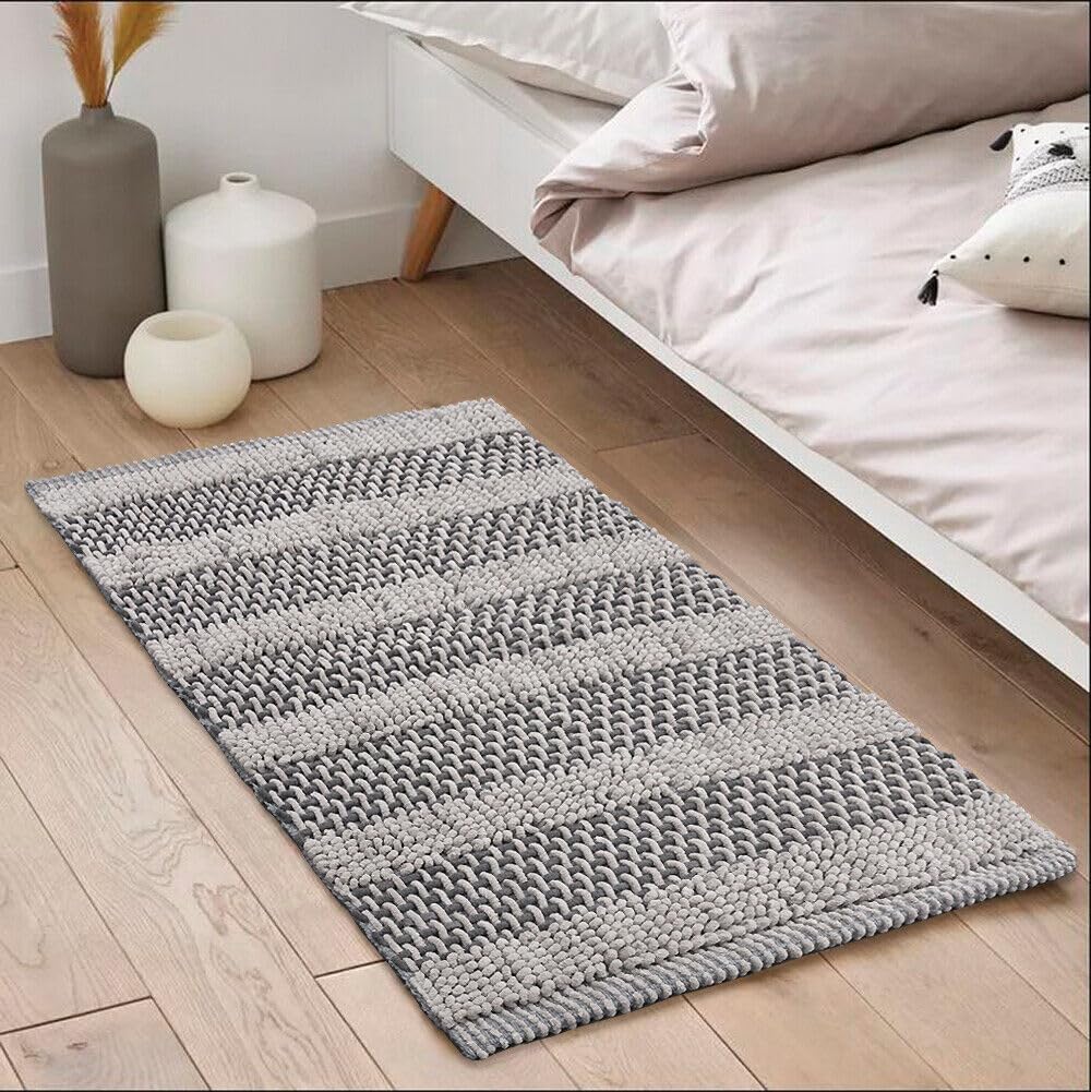Tappeto Camera Scendiletto Bagno 50x80 Cm Cotone Intrecciato Morbido Assorbente Grigio