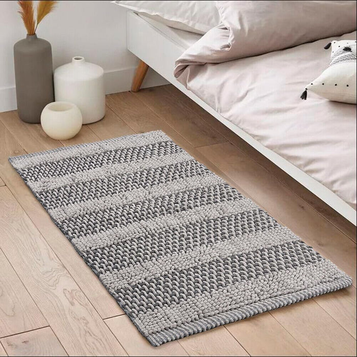 Tappeto Camera Scendiletto Bagno 50x80 Cm Cotone Intrecciato Morbido Assorbente Grigio