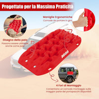 Tappetino di Trazione 2 Pezzi, Carico 10T, Piastre di Trazione per SUV Camper Auto Camion, Tavola di Recupero per Piste Offroad, per Sabbia, Neve, Fango (Rosso, 58 x 31 x 6 cm)