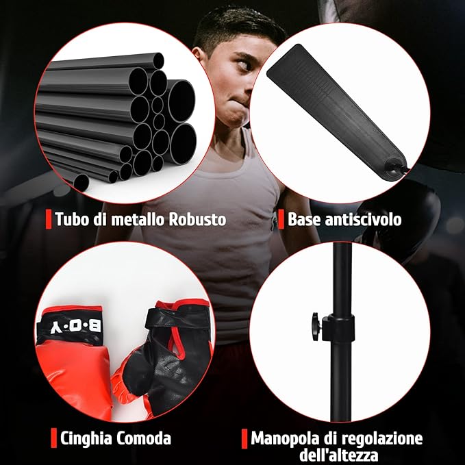 Punching Ball per Bambini e Adulti, Pungiball con Guanti e Pompa Manuale, Sacco da Boxe da Terra Altezza Regolabile 85-130cm