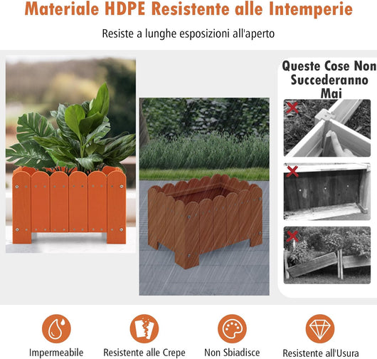 Set di 2 Fioriere in HDPE Resistente alle Intemperie con Aperture per Drenaggio, Aiuola Rialzata per Verdure, Fiori e Piante su Terrazzo, Giardino e Balcone, 45 x 32 x 30 cm (Arancione)