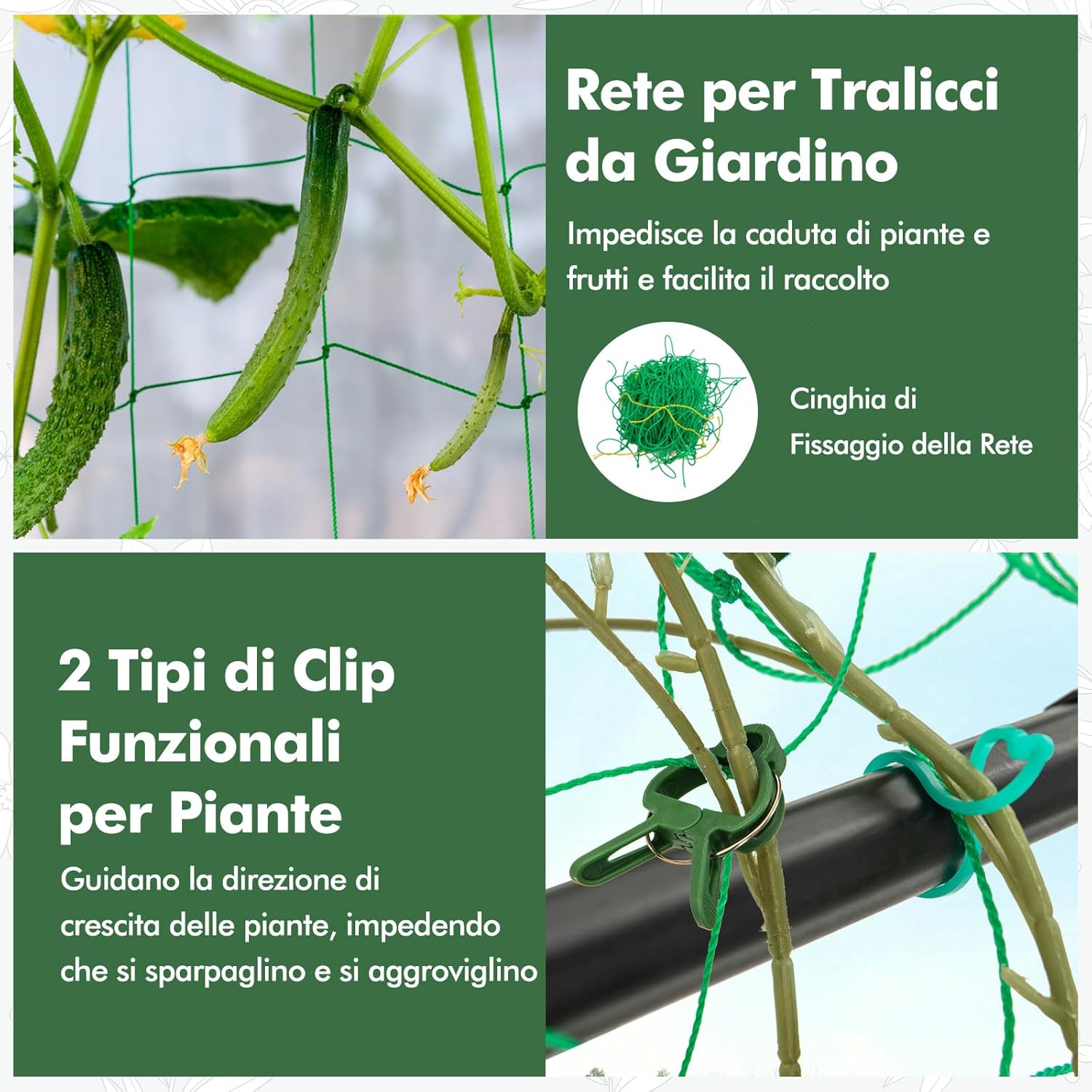 Traliccio da Giardino per Piante Rampicanti, Grigliato da Giardino con Rete, Pali in Metallo Rivestiti, Fili Intrecciati e Clip, Supporto per Viti Rampicanti, Verdure e Uva
