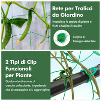 Traliccio da Giardino per Piante Rampicanti, Grigliato da Giardino con Rete, Pali in Metallo Rivestiti, Fili Intrecciati e Clip, Supporto per Viti Rampicanti, Verdure e Uva