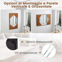 Specchio da Parete Rettangolare 66x100 cm, Specchio da Bagno con Cornice a Tastiera di Pianoforte, Gancio Bidirezionale, Specchio Moderno per Soggiorno Camera da Letto Ingresso
