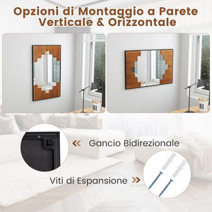 Specchio da Parete Rettangolare 66x100 cm, Specchio da Bagno con Cornice a Tastiera di Pianoforte, Gancio Bidirezionale, Specchio Moderno per Soggiorno Camera da Letto Ingresso