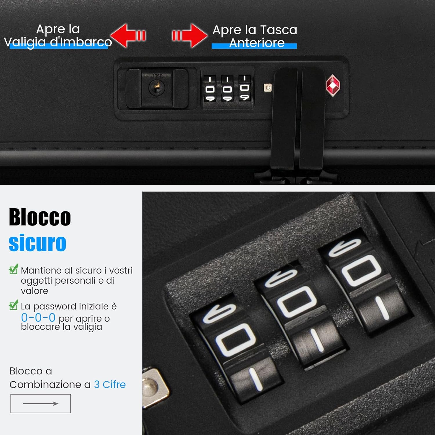 Valigia Bagaglio da 20" con Tasca Frontale, Porta USB, Tavolino Pieghevole, Valigia con Serratura, Ruote Girevoli, Manico Regolabile, Trolley Valigia Rigida Bagaglio da Viaggio (Nero)