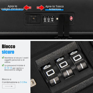 Valigia Bagaglio da 20" con Tasca Frontale, Porta USB, Tavolino Pieghevole, Valigia con Serratura, Ruote Girevoli, Manico Regolabile, Trolley Valigia Rigida Bagaglio da Viaggio (Nero)