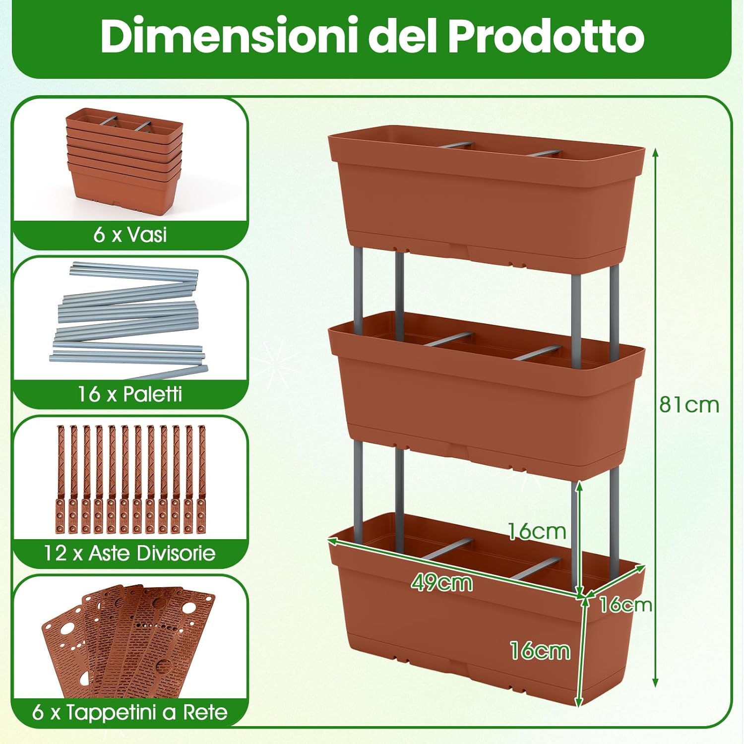 Letto Verticale Rialzato, 6 PZ Fioriere da Giardino per Verdure, Erbe e Fiori, Fioriere Elevate per Interni ed Esterni per Patio, Giardino e Balcone (Rosso)