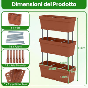 Letto Verticale Rialzato, 6 PZ Fioriere da Giardino per Verdure, Erbe e Fiori, Fioriere Elevate per Interni ed Esterni per Patio, Giardino e Balcone (Rosso)