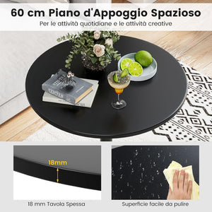 Tavolo da Bar Rotondo Ø70 Regolabile in Altezza (56 cm/ 101,5 cm), Tavolo da Caffè Alto in Legno e Metallo, Tavolino Bistrot Moderno con Base Rotondo per Cucina, Sala Pranzo e Soggiorno, Nero