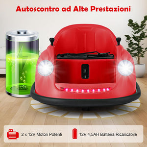 12V Auto Elettrica per Bambini con Telecomando, Autoscontro Elettrico con Luci LED Musica e Rotazione a 360°, Macchina Cavalcabile per Bambini 2-5 Anni (Rosso)