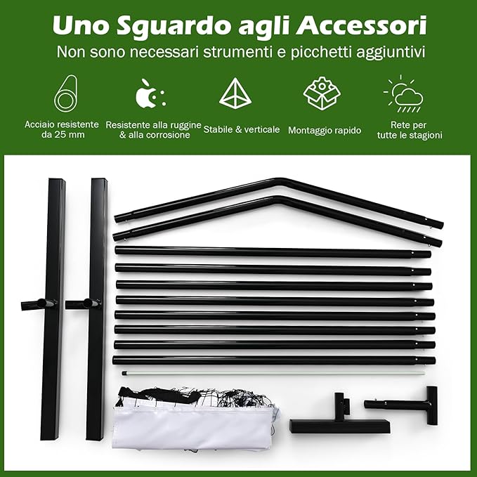 Rete Pickleball Portatile da 670 CM, con Tubolari Metallici, Rete Resistente in Poliestere e Borsa in Tessuto Oxford, Set per Giochi di Palla da Interno ed Esterno