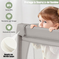 Recinto per Bambini con Materasso, Box per Bambini con Tappetino, Rete Traspirante e Apertura a Cerniera, Box Giochi con Borsa, 4 Impugnature e 50 Palline, per Bambibi 0-3 Anni (Grigio Chiaro)