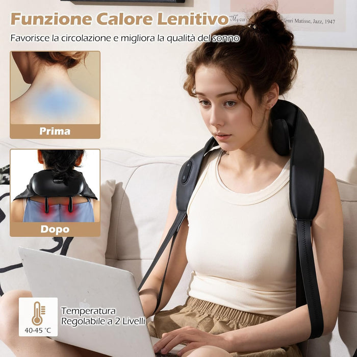 Massaggiatore Cervicale, Massaggiatore Shiatsu per Collo e Spalle, per Massaggio Profondo 4D con 2 Livelli di Calore, Funzione Timer, Massaggiante Portatile e Senza Fili