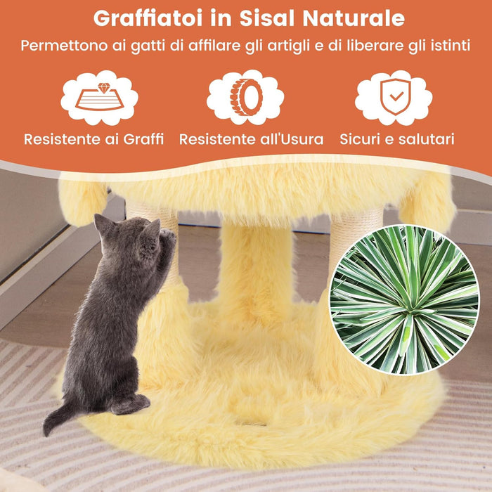 Tiragraffi per Gatti 93 cm, Torre di Gatti a Tema Mostro, Piuma Morbida e Lunga, Palo per Graffio in Sisal e Giocattoli Pendenti, Centro Attività per Gattini a 3 Livelli