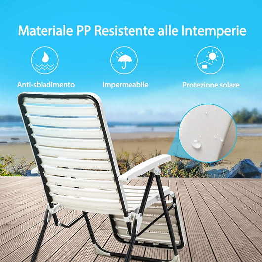 Sedia Pieghevole da Giardino, Sedia Reclinabile con Schienale Alto, Regolabile in 7 Posizioni, Poltrona Portatile in PP Resistente, per Esterno Terrazza Balcone (con Poggiapiedi, 2)