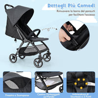 Passeggino Leggero per Bambini, Passeggino Pieghevole con Schienale Regolabile, Tettuccio, Cintura di Sicurezza a 5 Punti, Cestello Portaoggetti, per Bambini 0-36 Mesi (Grigio)