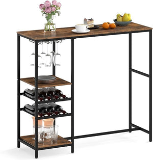 Tavolo da Bar 121 x 41 x 105,5 cm, Angolo Bar per Casa con Scaffali di Stoccaggio, Portabottiglie e Portacalici, Tavolo Alto per Cucina, Soggiorno, Ristorante e Bistrò