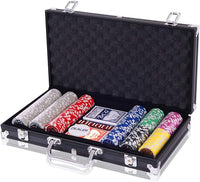 Poker Chips, Set da Poker con 300 Chips, Incluse 2 Carte da Poker 5 Dadi 1 Pulsante, Valigetta in Alluminio, Due Colori Disponibili (Nero)