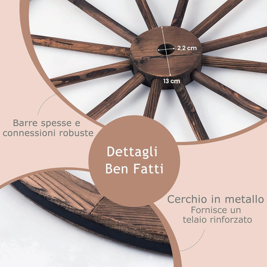 Set di 2 Ruote Decorative in Legno Vintage da Giardino, Carrello Ruota Decorazione del Giardino e Parete, 76 x 76 x 3,5 cm Legno di Abete