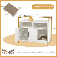 Mobile per Lettiera Gatti con Ripiani Aperti e Ripiani Chiusi con Maniglie, Mobiletto Multiuso in Legno e Metallo, Ideale per Ingresso e Soggiorno, Portata 50 kg (Bianco)