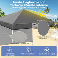 Gazebo Pop-up da Esterno 182 x 182 cm, Gazebo Pieghevole con 1 Parete Laterale, Gambe Inclinabili Regolabili e 4 Picchetti, Tendone Impermeabile per Feste, Campeggio e Picnic (Grigio)