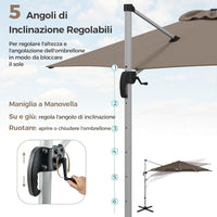 Ombrellone da Giardino 339 cm, Ombrello da Giardino Rotondo con Rotazione a 360°, Ombrellone da Giardino Inclinabile con Base, Ombrello da Sole per Giardino, Patio (Caffè)