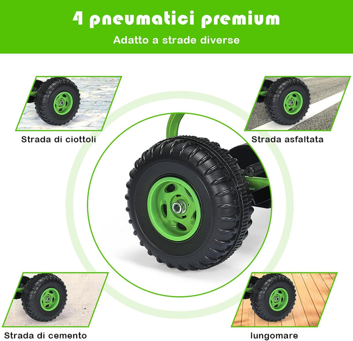 Go Kart a Pedali per Bambini, Go Kart Veicolo con Sedile Regolabile e Freno a Mano, per Bambini 3-6 Anni, Portata Massima 30 kg (Verde)