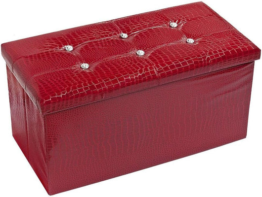 Cassapanca Contenitore Pouf Panca Poggiapiedi Similpelle Pelle Finta Coccodrillo 76x38x38 cm Bordeaux