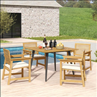 Tavolo da Giardino in Legno di Acacia, Tavolo Rettangolare con Struttura in Acciaio e Foro per Ombrellone, Tavolo da Pranzo Giardino Ideale per Giardino Cortile Balcone (107 x 107 cm)