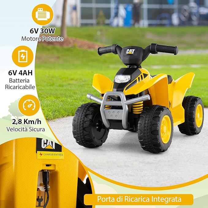 Quad Elettrico per Bambini 18-36 Mesi, Macchina Cavalcabile per Bambini con Batteria Ricarilabile 6V, Veicolo Elettrico con Faro a LED e 4 Ruote per Interno ed Esterno, Portata 25 kg