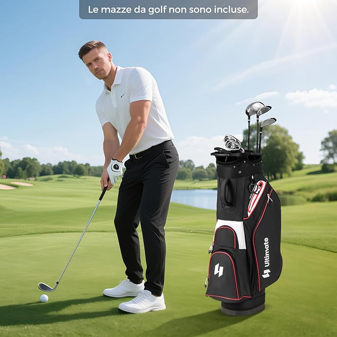 Borsa da Golf per Carrello con 14 Scomparti, Organizzatore Portatile per Mazze da Golf con Tasca Frigo, Tracolla Regolabile, Cappuccio Antipioggia e Porta Ombrello per Uomo e Donna