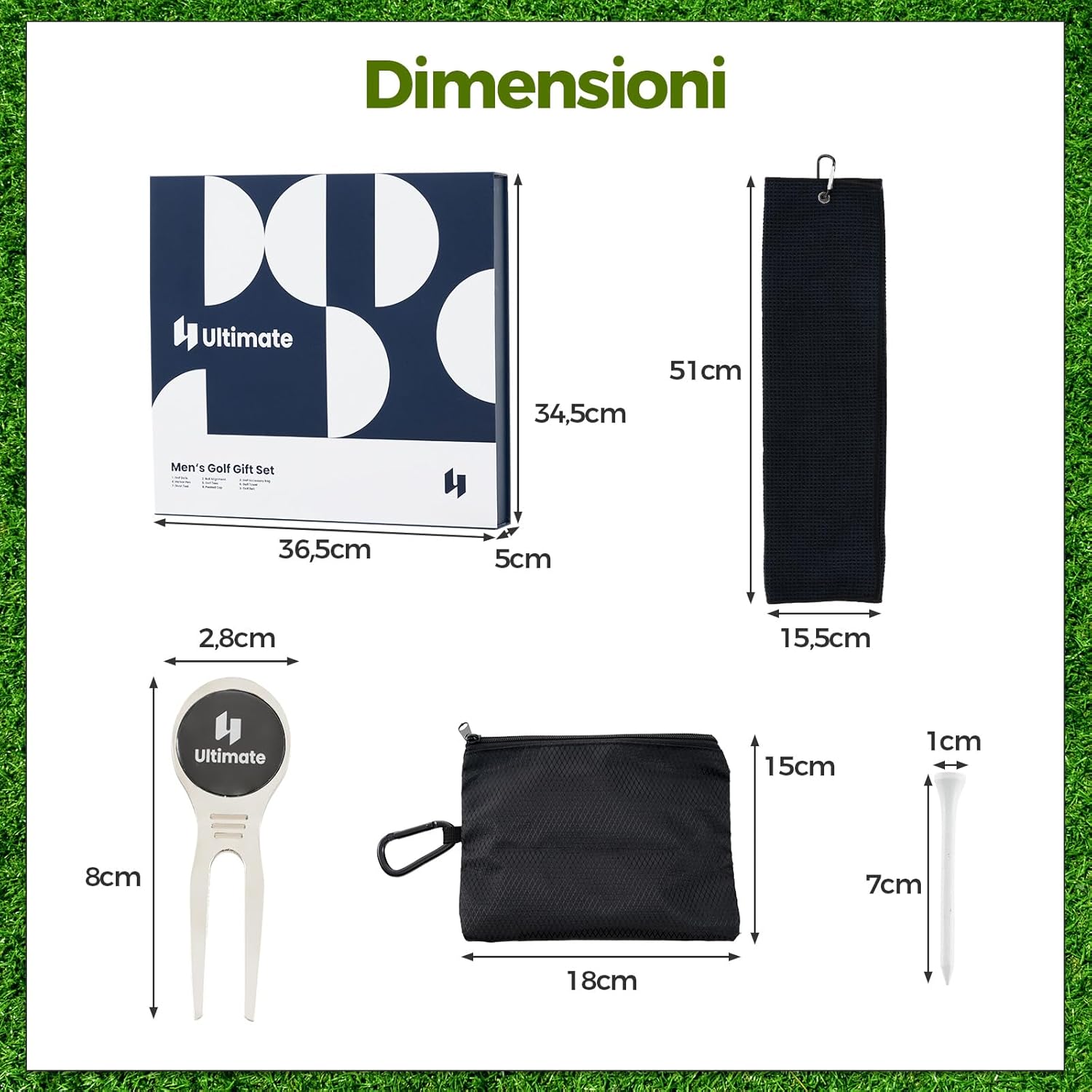 Set Completo da Golf, Tee da Golf, Asciugamano, Cintura da Golf, Cappello da Golf, Attrezzo per Divot, Segnapallina & Borsa Portaoggetti, Scatola Regalo Golf per Uomo e Donna