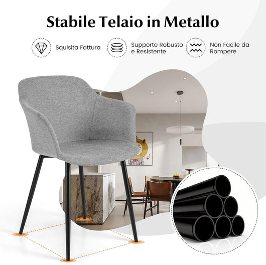 Set di 2 Sedie da Pranzo, Sedia da Pranzo Imbottita con Schienale Ergonomico, Ampi Braccioli, Sedie Moderne ed Eleganti per Soggiorno, Sala da Pranzo e Cucina, Portata 150 kg (Grigio chiaro)