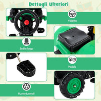3 in 1 Escavatore per Bambini, Trattore con Rimorchio Staccabile Cavalcabile per Bambini, con 6 Ruote e 2 Benne, per Bambini 3-6 Anni (Verde)