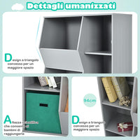 Armadietto Porta Giochi per Bambini, Organizer Giocattoli con 2 Cestini Extra, Libreria Multifunzionale per Libri Giocattoli Bambole, 76x28x94 cm, Grigio