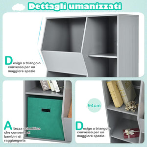 Armadietto Porta Giochi per Bambini, Organizer Giocattoli con 2 Cestini Extra, Libreria Multifunzionale per Libri Giocattoli Bambole, 76x28x94 cm, Grigio