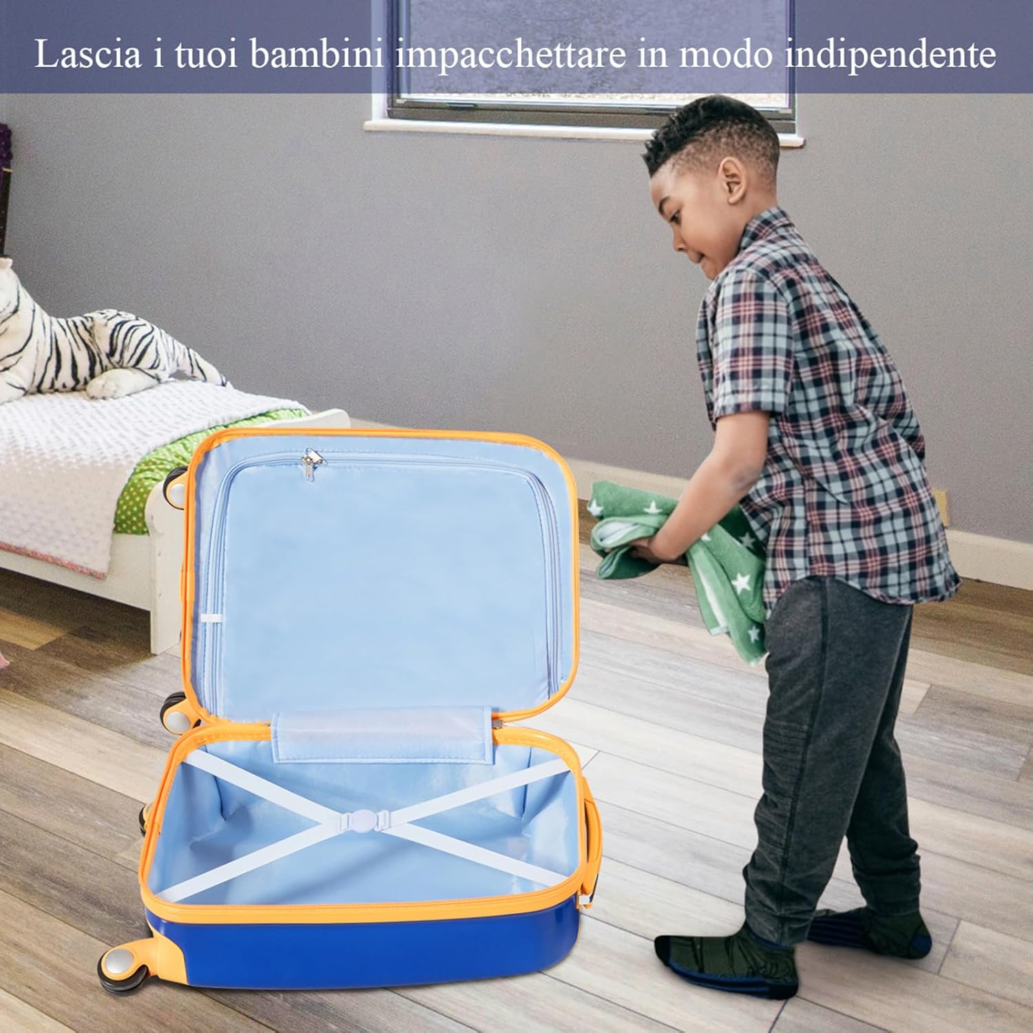 Set di Valigia per Bambini, 18" Valigia+ 12" Zaino, 2 Pezzi, con Ruote Girevoli a 360° e Maniglia Retrattile, Ideale per Viaggiare in Modo Comodo e Divertente (Modello 13)