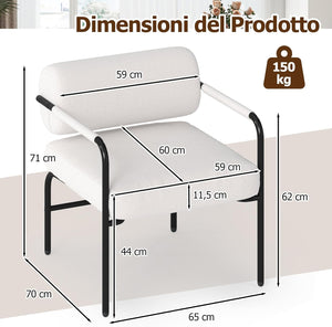 Poltrona da Salotto, Poltrona Ergonomica con Schienale Cilindrico e Braccioli in Metallo, Sedia Imbottita Laterale per Soggiorno, Camera da Letto e Sala Lettura, Portata 150 kg