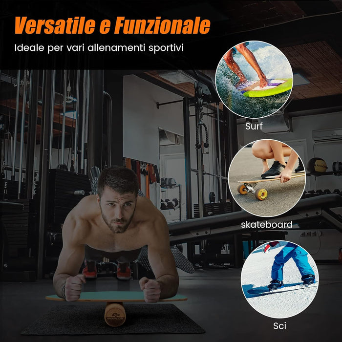 Balance Board in Legno, Tavola di Equilibrio con Rullo e Tappetino per Allenamento Skateboard Hockey Snowboard Surfing, per Esercizi Equilibrio e Tonificazione Core, Portata 227 kg (Verde)