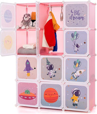 Portatile Guardaroba per Bambini, Armadio Guardaroba Modulare per Bambini con 2 Barre Appendiabiti, per Cameretta Camera da Letto, 107 x 36 x 142 cm (Rosa)
