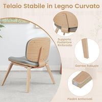 Sedia Relax con Schienale Curvo e Sedile Imbottito, Sedia Laterale con Struttura in Legno, senza Braccioli, per Sala da Pranzo, Soggiorno, Ufficio, Portata 136 kg (Naturale+Grigio)