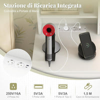 Toeletta da Trucco con Luci, Set Tavolo da Trucco e Sgabello con Stazione di Ricarica, Luci LED Regolabili a 3 Colori, 4 Cassetti e Ripiani di Stoccaggio Aperti